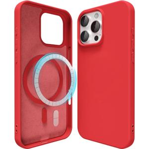 oakxco Silicone Case for iPhone 16 Pro Case Magnetic, Compatible with Magsafe Wireless Charging, Slim Thin Soft Rubber Gel, Girly Cute Aesthetic Trendy Hard Shell Mag Safe Cover for Women, Red