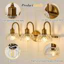 UOFUS Gold Vintage Vanity Light 3 Lights Bathroom Lighting Fixtures Over Mirror with Clear Glass Shade