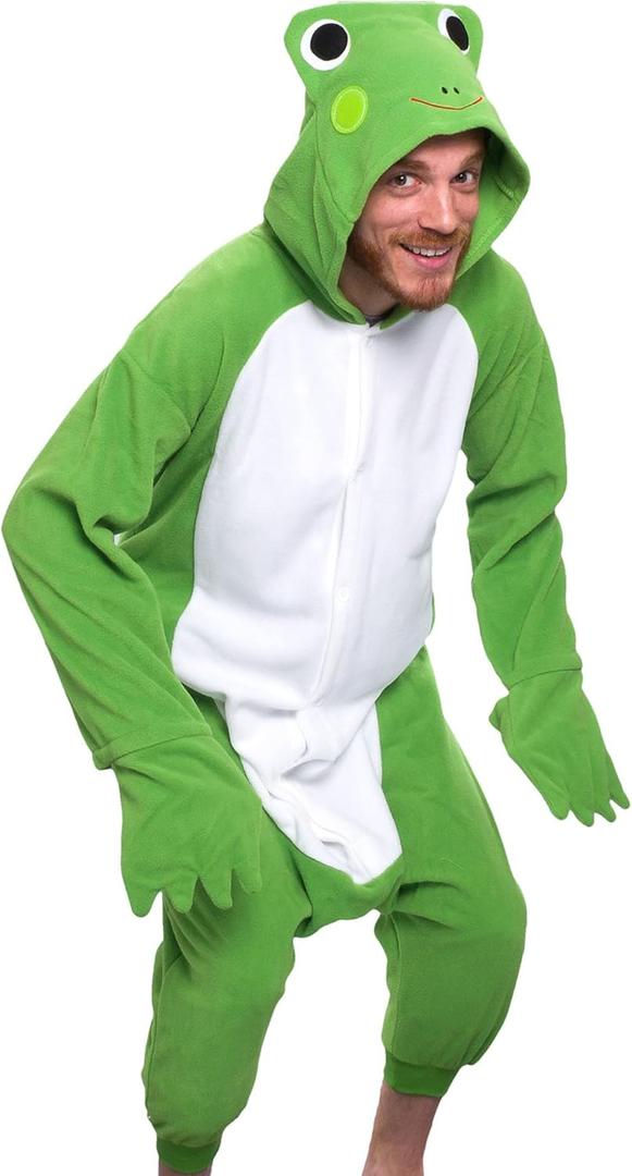 Funziez! Adult Onesie Halloween Costume Animal Dinosaur Shark Unisex Plush One Piece Cosplay Suit for Adults, Men and Women (Toad)
