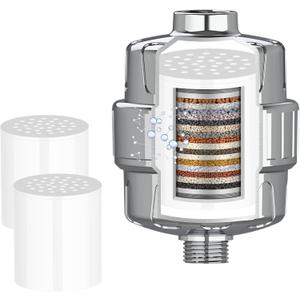 20-Stage Shower Head Filter for Hard Water, with 2 Replaceable Filter Cartridges, High Output Shower Water Filter for Removing Chlorine and fluoride,Chrome