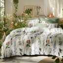 Bedsure Comforter Set King Size - Cute Floral Bedding Comforter Set, 3 Pieces, 1 Soft Reversible Coconut White Botanical Flowers Comforter and Pillow Shams