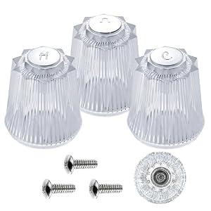 Shower Knobs 3 Piece Replacement Compatible with Price Pfister Windsor Tub and Shower Faucets,Shower Faucet Handle Replacement,3 Pieces Hot Cold and Diverter Shower Handles Replacement (Clear Acrylic)
