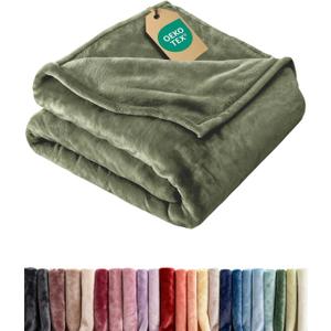 Ultra Soft Fleece Blanket Queen Size - Flannel Fleece Luxury Queen Blanket - Lightweight for Couch Bed Chair - Thick, Warm and Breathable - All Season Cozy Fuzzy, Anti-Static Microplush Bedding, Olive