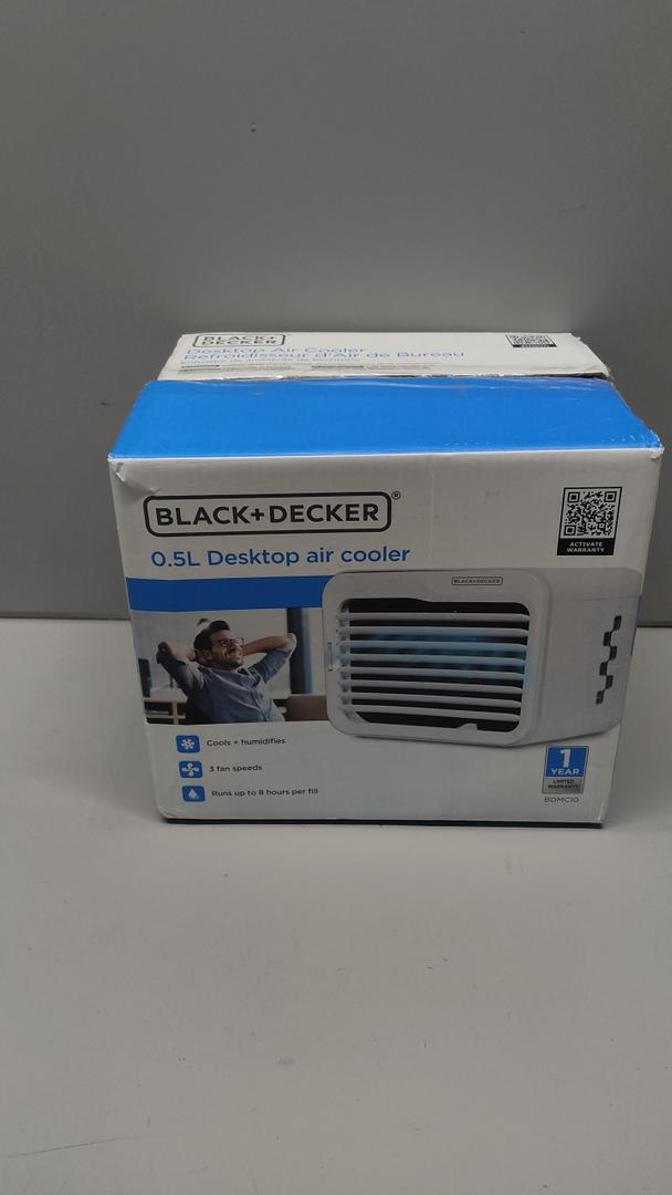 BLACK+DECKER Desktop Air Cooler, Personal Portable Fan with 3Speeds, Evaporative Air Cooler with 0.5L Water Tank, Air Cooler Fan for Desk, Home, Office, Bedroom, and more, BDMC10, White/Gray