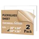 2 Pack 24" x 36" Plexiglass Sheets 1/4 inch Thick (6mm) | Clear Acrylic Sheets Panel Cut to Size Plexiglass Acrylic Board, Cut with Engraver, Power Saw or Hand Tools, No Laser Cut.