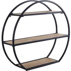 Industrial Style Semi-Circle Shaped Wall Shelves, 3 Tier Decorative Floating Ledge Shelves, Wall Mounted Metal Bracket Wooden Display Hanging Shelf