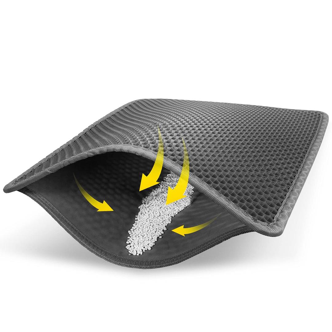 LeToo Cat Litter Mat Grey Trapping for Litter Box, No Slip & Large, Urine & Waterproof, Honeycomb Double Layer Anti Tracking Kitty Mats, No Phthalate, Washable Easy Clean (24" x 15", Grey)