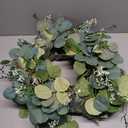 15" Eucalyptus Wreath, Year Round Wreaths for Front Door, Spring Summer Wreath with Green Faux Eucalyptus, All Seasons Evergreen Decor for Inside Farmhouse Festival Celebration Party. 2 PC