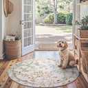 jinchan Yarden Round Rugs 5ft Ivory Botanical Birds Print Machine Washable 5' Circle Nature Plants Modern Soft Non Slip Throw Area Rugs Ultra Thin Low Pile Carpet for Entryway Bedroom Kids Room