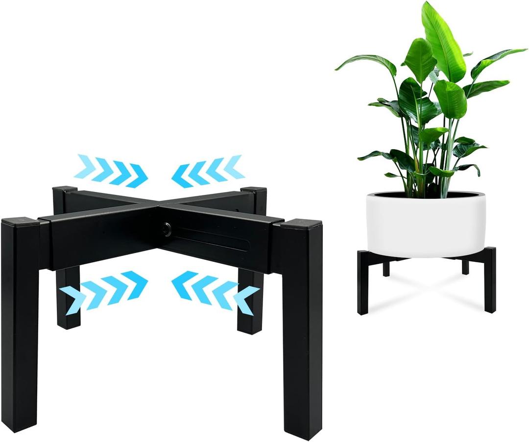 Heavy Duty Adjustable Metal Plant Stand for 10"-16" Plant Pot  Indoor & Outdoor (Black, 1 Pack)