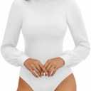 MANGOPOP Mock Neck Puff Sleeve Bodysuit Turtleneck Loose Lantern Long Sleeve Body Suit for Women for Going Out (Small, 02 White)