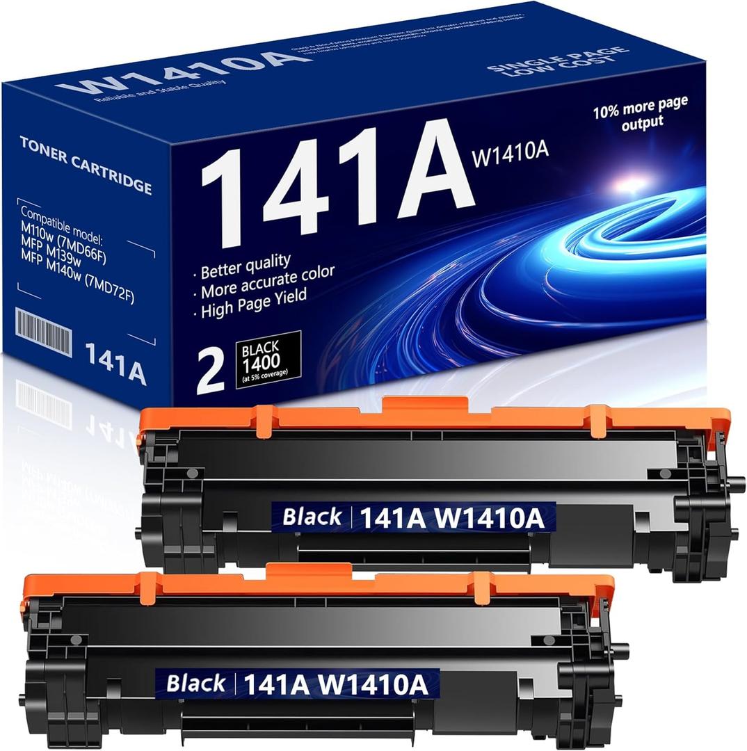 141A Toner Cartridge 1,400 Pages Compatible 141A Toner Replacement for HP 141A W1410A 141X W1410X Black Toner Cartridge to Use with Laser Pro M110w MFP M140w M139(2Pack ,Black)