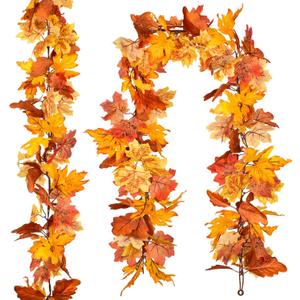 DearHouse 2 Pack Fall Garland Maple Leaf, 5.9Ft/Piece Hanging Vine Garland Artificial Autumn Foliage Garland Thanksgiving Decor for Home Wedding Fireplace Party Christmas (Yellow)