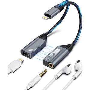 [Apple MFi Certified] Magnetic 2-in-1 Lightning to 3.5mm Headphone Audio Jack & Fast Charger Adapter Splitter Converter Dongle Aux Cable Accessories for iPhone 14/13/12/11/XS/XR/SE/8/7/Max/Pro, iPad