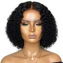 Fymini Black Human Hair Bob Wigs for Women 13x1x4 T Part Curly Lace Front Wig Middle Part Brazilian Remy Hair 150% Density