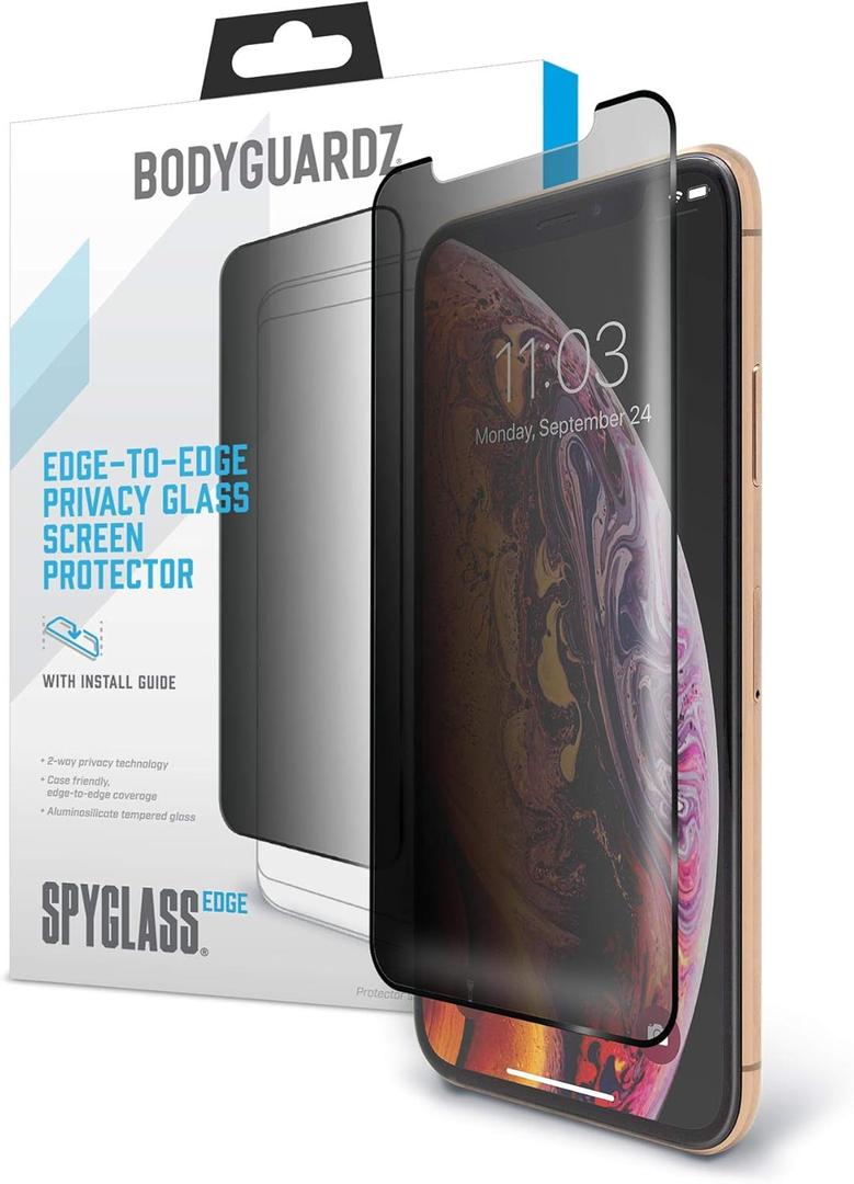 BodyGuardz - Spyglass Edge Privacy Screen Protector, Extreme Edge-to-Edge Impact and Scratch Protection for iPhone Xs Max