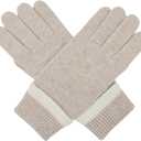 BRUCERIVER Men's Classic Knit Gloves Warm Ribbed Turnover Cuff Touchscreen function, Beige, One Size