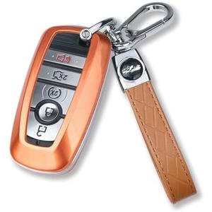 QBUC for Ford Key Fob Cover with Keychain Full Protection Durable ABS Shell Compatible with 2018-2025 Expedition Explorer Edge Escape Mustang Bronco F-150 Ranger Maverick Lincoln(Orange)