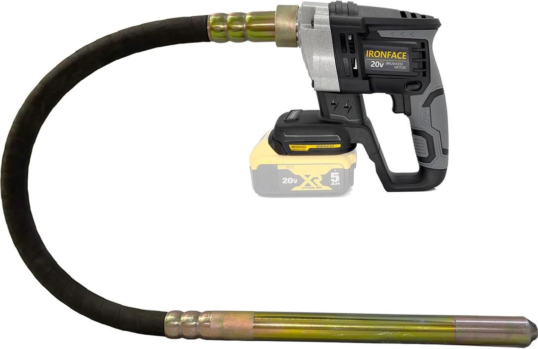 IRONFACE 20V Cordless Concrete Vibrating Tool, with 3.8ft Shaft Rod, Brushless Motor, Compatible with Dewalt 20V Batteries (Tool Only) (for DW)