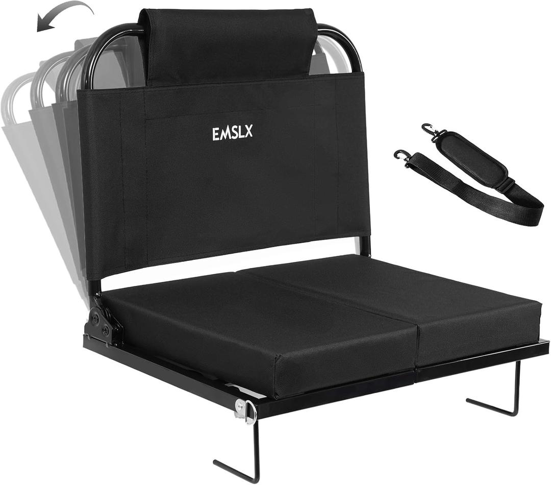 Stadium Seats with Back Support Bleacher Chairs with Back and Cushion, Bleacher Seat with Adjustable Backrest and Portable Folding Cushion for Sports Events