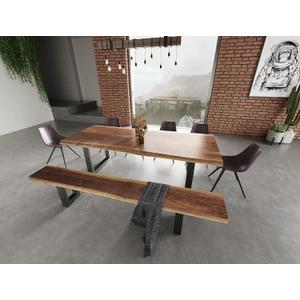 Limari Home Brylee Collection Modern Live Edge Solid Wood Top Large Dining Bench with Metal U-Legs, Acacia, Black