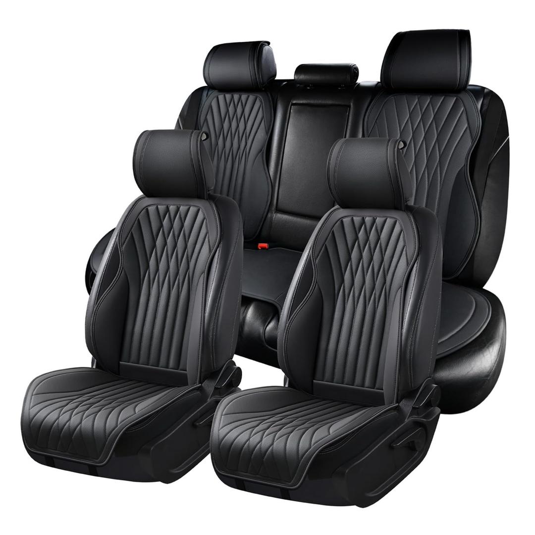 BWTJF Car Seat Covers, Front and Rear Seat Protector for Cars Waterproof Non-Slip, Leather Seat Protector Universal Fit for Suvs,Vans,Trucks (Black, Full Set)
