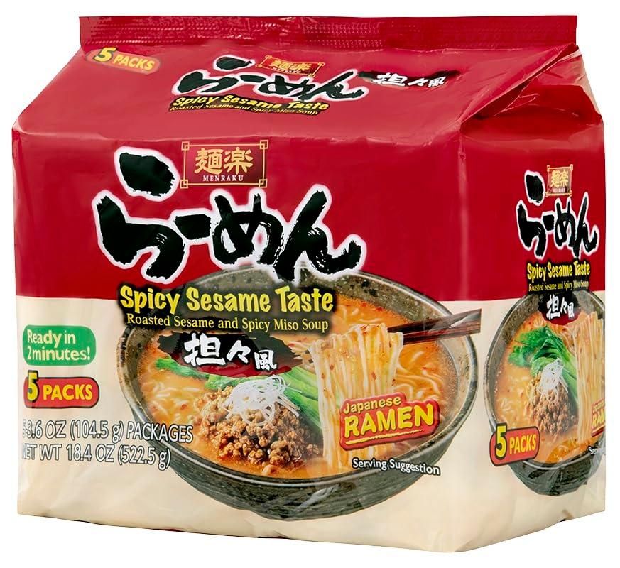 3 x Hikari Menraku Ramen Spicy Sesame Japanese Instant Noodle Soup, 5 Pack 18.4 Oz