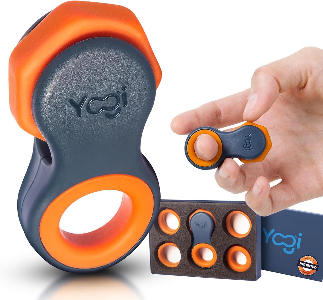 Yogi Fidget Toy for Adults & Kids  Sensory Stress Relief Spinner with 5 Silicone Finger Rings  Quiet Desk Fidget for Focus at Work, School & Travel (Supernova) (Blueretro Orange)