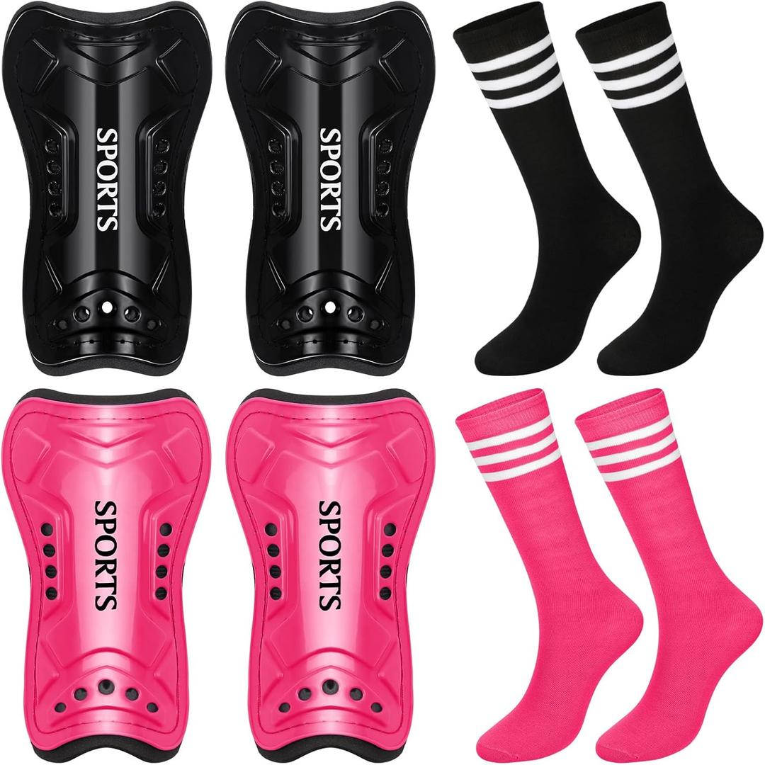 Chuarry 2 Set Soccer Shin Guards for Girls with Socks Toddler Shin Pads Football Kids Sport Protection Lightweight Gear Leg Protection for 3-15 Girls Boys Children Teens, Small