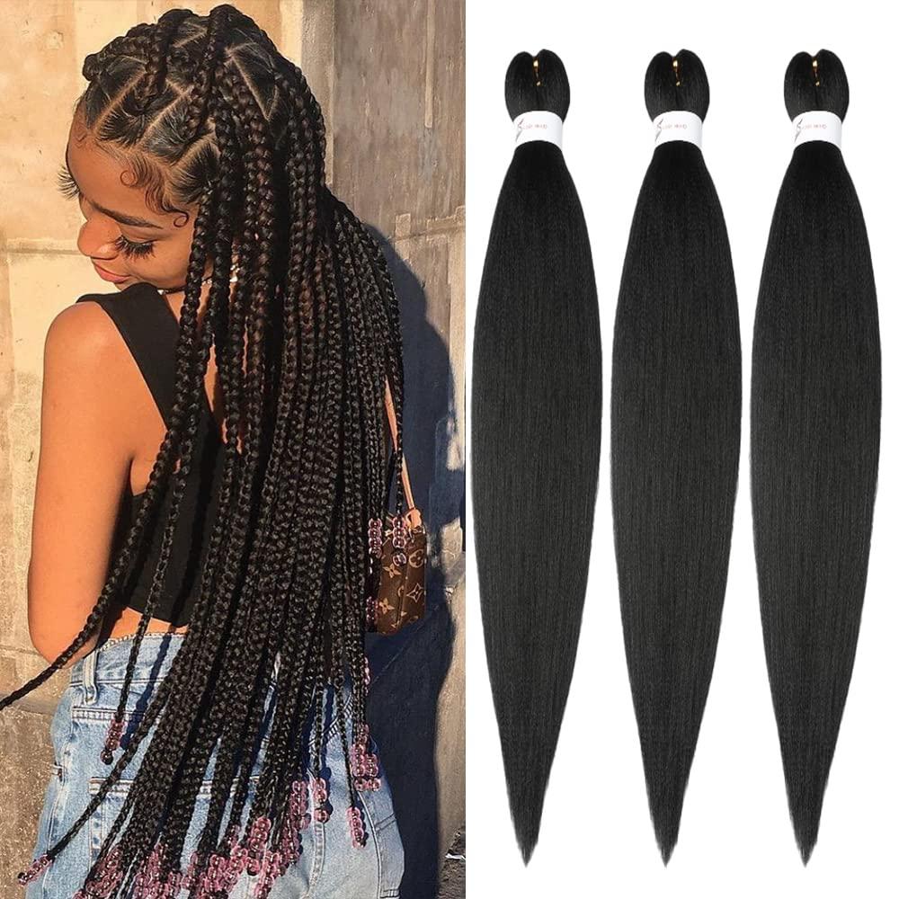 Braiding Hair Extensions 26 Inch Pre stretched Braiding Hair Hot Water Setting Synthetic Hair Black# (1B#)