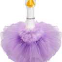 4 Pcs Princess Porch Goose Outfit for 23" 17" Cement Lawn Goose Costume Crown Necklace Tutu Skirt Feather Trim for Princess Outdoor Garden Lawn Art Decor(Purple)