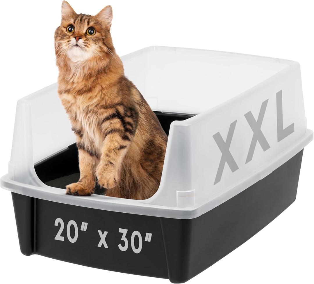 IRIS USA XX-Large Cat Litter Box, Open Top Extra Large Litter Box for Big Cats and Multi-Cat Households, High Sided Scatter Shield, Easy to Clean, 30" L x 20" W x 14" H, Black