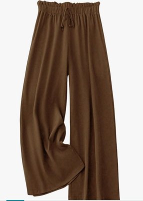 WDIRARA Women's Plus Size Paperbag Waist Wide Leg Pants Loose Palazzo Pants,XL