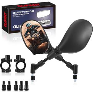 ATV Motorcycle Rearview Side Mirrors Universal 360 Degrees Ball-Type Adjustable 7/8" Handlebar Mount 8mm 10mm Adapters for ATV Scooter Moped Polaris Sportsman Honda Rincon