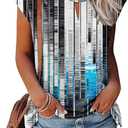 Kistore Women's Summer Casual V Neck Tank Tops Cap Sleeve Loose Fit Blouses Tunic Shirts (Medium, C-technological Blue and White)