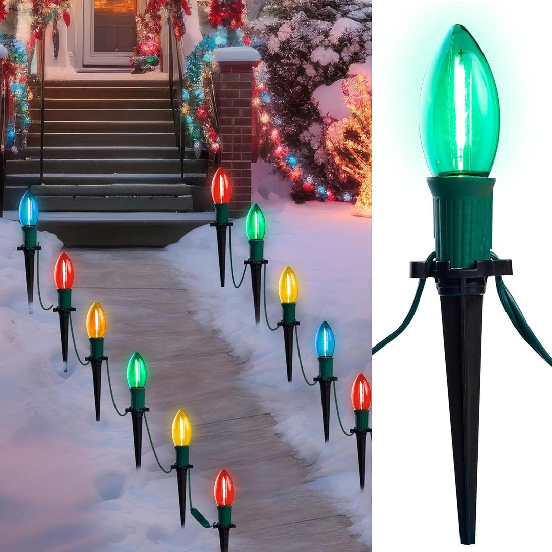 Joiedomi 24 Packs 30.75FT C9 Christmas Multicolor LED Pathway Lights, Waterproof Walkway Lights with Stakes Outdoor Connectable Decor for Holiday Outside, Yard, Garden, Party, Walkway Decor