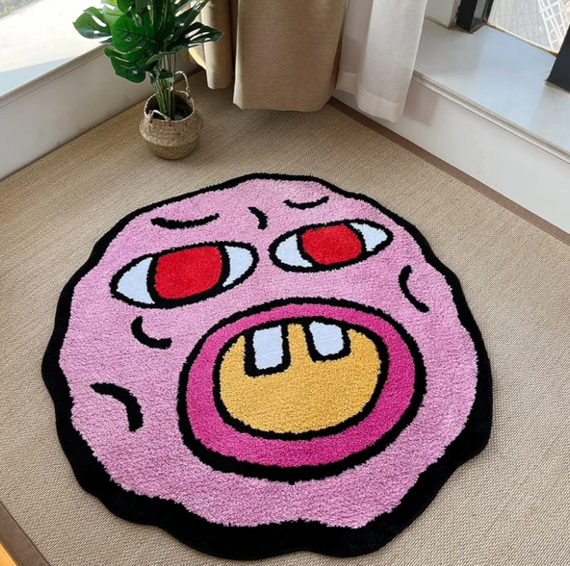 LAKEA Tufted Carpet Cherry Bomb Rug Pink Room Decor Kawaii Rug Small Rugs for Bedroom Cartoon Circle Punch Needle Carpet (39.3X39.3 Inch)
