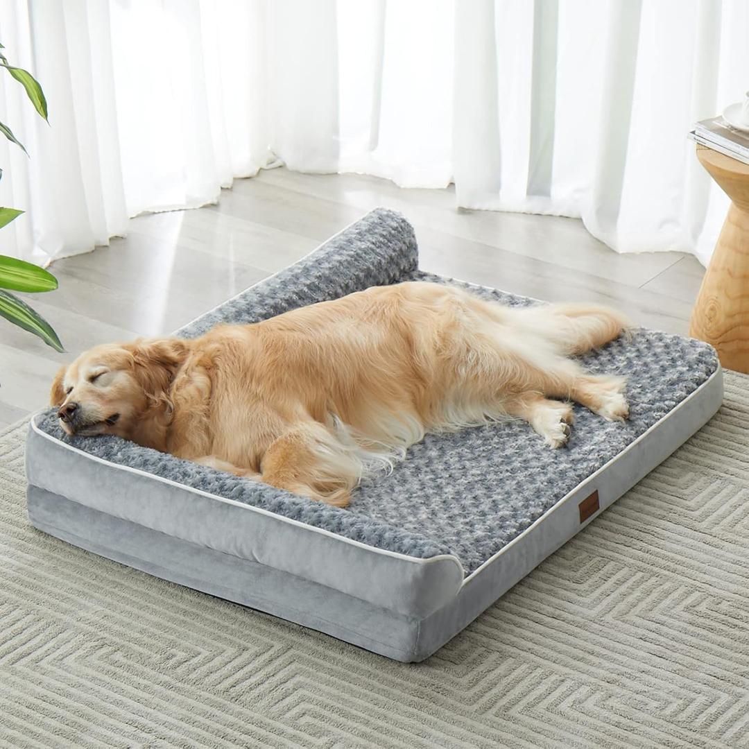 BFPETHOME Orthopedic Dog Beds for Large Dogs-Waterproof Sofa Dog Bed with Removable Washable Cover, Big Pet Bed with Waterproof Lining and Nonskid Bottom,Pet Bed for Large Dogs (36.0"L x 27.0"W x 3.0"Th, Grey)