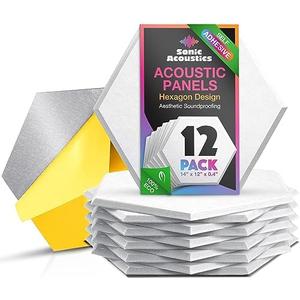 Acoustic Panels 12 Pack Soundproof Wall Panels, 14" X 12" X 0.4" Sound Proof Panles, High-Density Wall Decoration Sound Absorbing Panel, Hexagon Wall Panel for Home Office with Self-Adhesive (White)