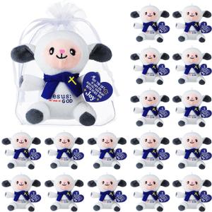Leitee 16 Pack Jesus Lamb Plush Toys 5.5'' Christian Christmas Stuffed Animal with Blessing Tag, The Lamb of God Plush Doll Gift Bags for Kids, Sunday School Religious Church Party Favor