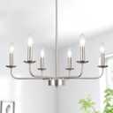 Dining Room Chandelier Nickel Chandelier Modern Farmhouse Candle Ceiling Light Contemporary 6 Lights Pendant Light Fixtures for Bedroom Living Room Kitchen Island Foyer