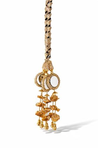 Punjabi Paranda Hair Accessories for Women, Golden with Mirror, Traditional Choti Hair Extensions, Wedding Tassles (Design 4)