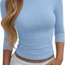 Neer Women's Workout Tops 3/4 Sleeve Compression Shirt Athletic Gym T-Shirt Yoga Running Fitted Crew Neck Basic Tee