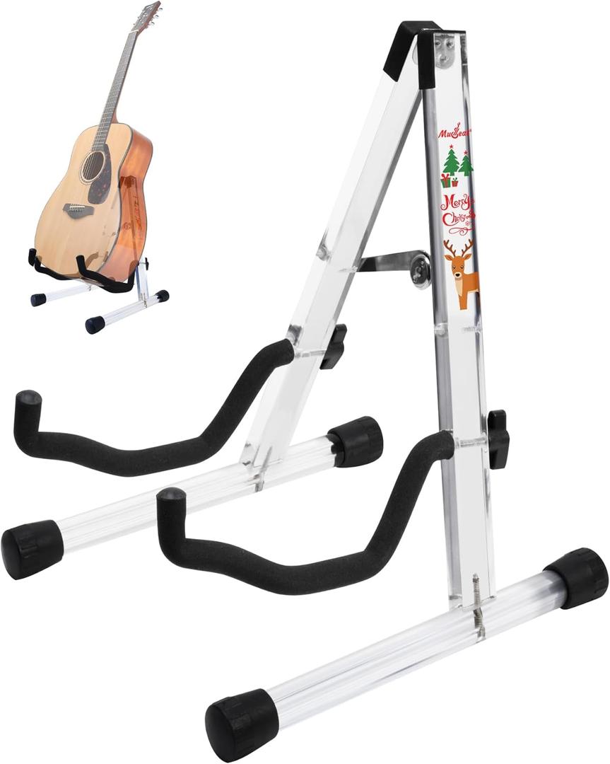 Guitar Stand for Christmas, Clear Acrylic A-Shape Guitar Gifts Holder with Padded Foam, Instrument Rack for Acoustic Electric, Cello, Floor Music Stand for Home and Studio Display, New Year