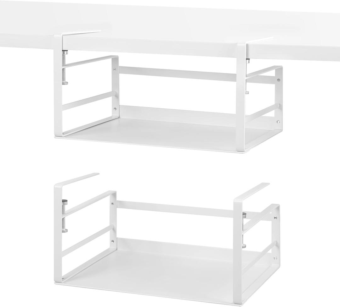 Nxconsu 2Pack Under Shelf Storage Basket Organizer Hanging Holder for Kitchen Cabinet Pantry Cupboard Closet Desk Bookshelf Organization Space Saver Heavy Duty Slide-in Adjustable Mounting Clamp White (9.84D * 13.38W * 7.08H)