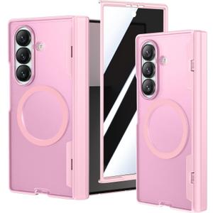 VEGO for Z Fold 7 Case, with Front Privacy Screen Protector & Hinge Protection, Compatible with MagSafe, Magnetic Ring Translucent Slim Anti-Spy Protective Case for Samsung Galaxy Z Fold 7 - Pink