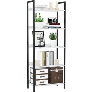NUMENN Bookshelf, 5 Tier Bookshelves, Home Office Bookcase Shelf Storage Organizer, Free Standing Storage Shelving Unit for Bedroom, Living Room and Home Office, White Marble