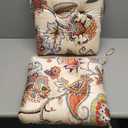 2-Pack Outdoor/Indoor Wicker Patio Seat Cushion Pad with Ties - Dining Chair Cushion, 17" x 17" (Khaki Floral)