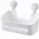 Plastic Shower Caddy Suction Cup Shower Organizer Basket Bath Shelf, Strong Suction Power Bathroom Caddies with Fence Hooks, Kitchen Rack, Waterproof, Oilproof, Reusable, for Shampoo, Gel