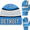 Vintage Classic Skull Cap 3D Embroidery Beanie Cuffed Winter Hat Knit Comes with Warm Gloves Fasion Gifts for Men Women Fans (Blue)